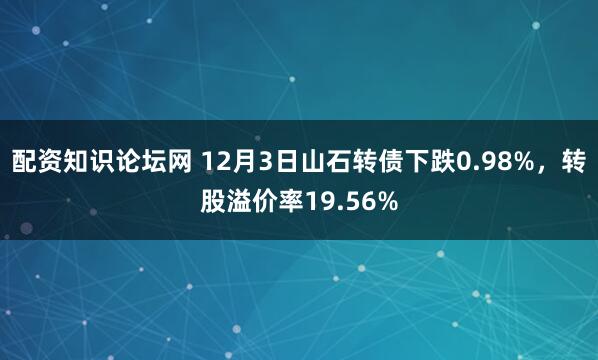 配资知识论坛网 12月3日山石转债下跌0.98%，转股溢价率19.56%